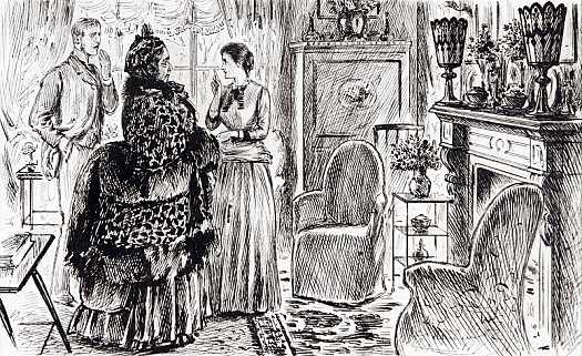 Social AgoniesYoung Husband. 'Yes, Aunty, I Flatter Myself the Room Looks Pretty Well &ndash; But, My Dear Ellen, Where, In the Name of Fortune, Did You Get Those Atrocious. Vases? &ndash; They're a Perfect Eyesore!'Young Wife. 'My Dear Fred! What Are You Saying! Why, Dear Aunty Gave Them to Us! They're Perfectly Lovely!'[Dear Ellen Has just Exhumed Them from a Cupboard, Where They Are Always Kept When Dear Aunty Is Not Expected.]