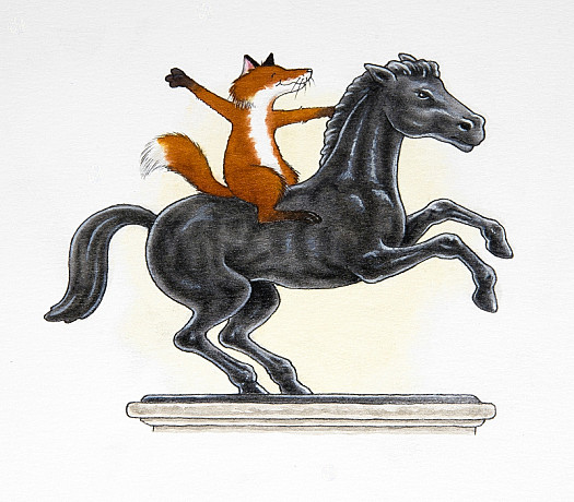 There's a Statue of a Horse Nearby. When He Thinks Nobody Is Looking, the Fox Will Jump On the Horse's Back and Pretend to Go For a Ride