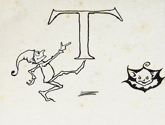 Initial Letter T, with Imps