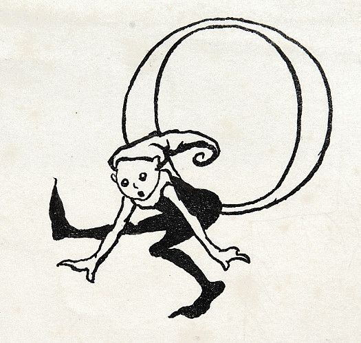 Initial Letter O, with Leaping Imp