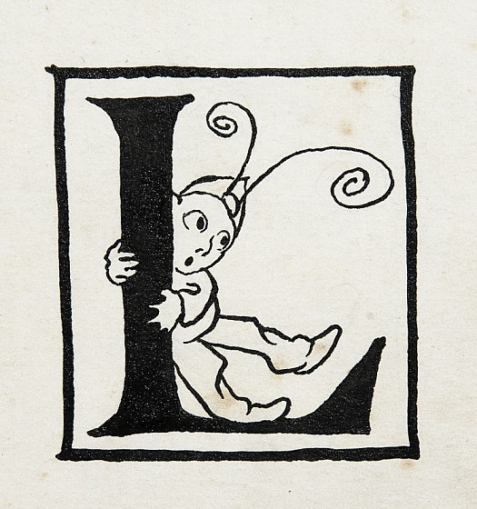Initial Letter L, with a Leaning Imp