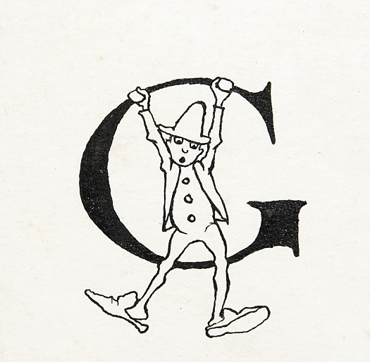Initial Letter G, with a Man Clinging On