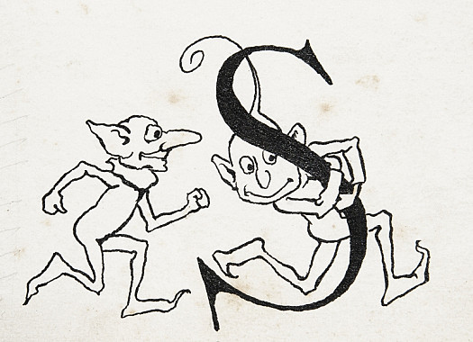 Initial Letter S, with Two Scampering Imps
