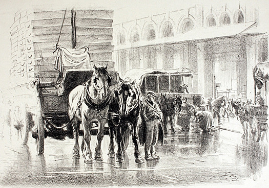 Horse and Loaded Cart In a City Street