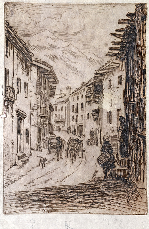 Swiss Village Street with Donkey-Cart and Figures, C1911