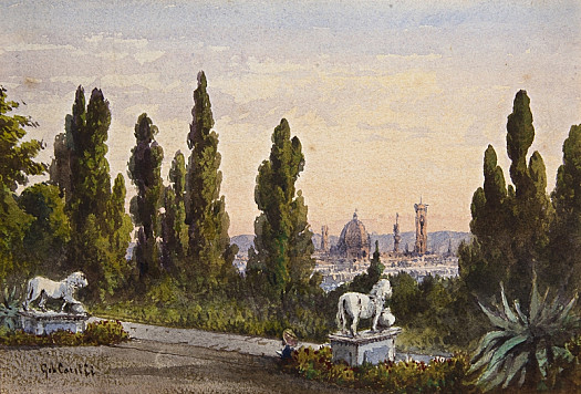 FlorenceThe Duomo, with the Cypresses of the Villa Fabbricotti -&ndash; (Sunset)