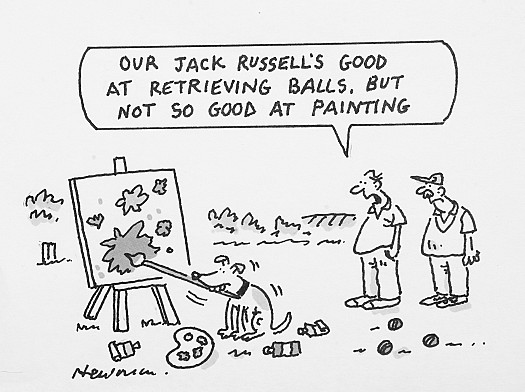 Our Jack Russell's good at retrieving balls, but not so good at painting