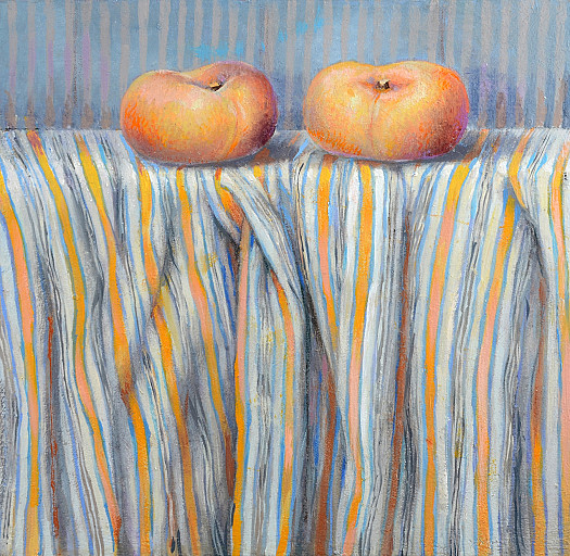 Squashed Peaches On Striped Cotton