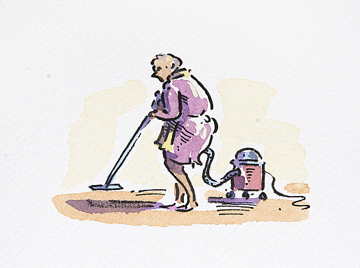 A cleaner who was vacuuming in the corridor