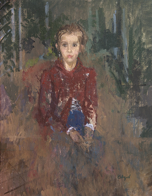 Portrait of a girl in a red cardigan
