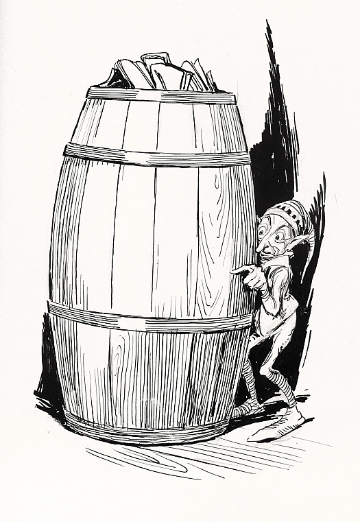 The Goblin Hides Behind the Barrel