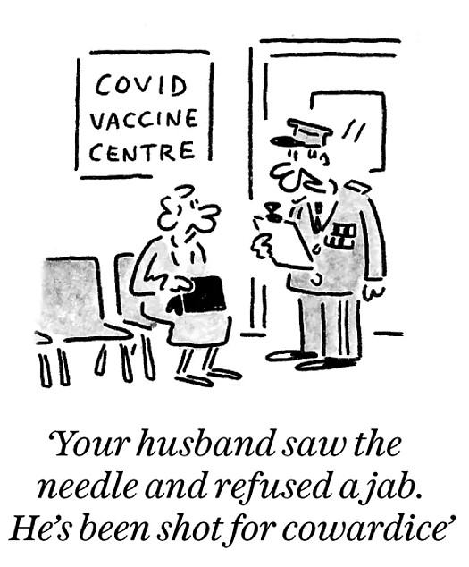 Your husband saw the needle and refused a jab. He's been shot for cowardice