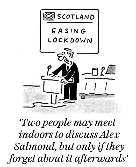 Two people may meet indoors to discuss Alex Salmond, but only if they forget about it afterwards
