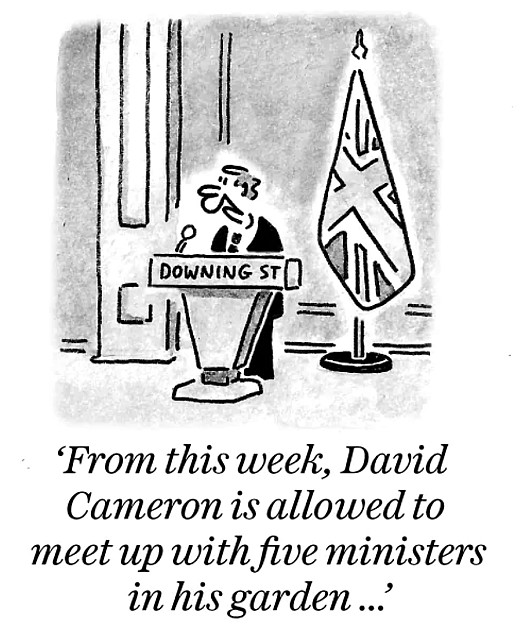 From this week, David Cameron is allowed to meet up with five ministers in his garden