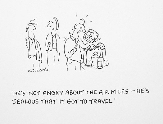 He's not angry about the air miles - he's jealous that it got to travel