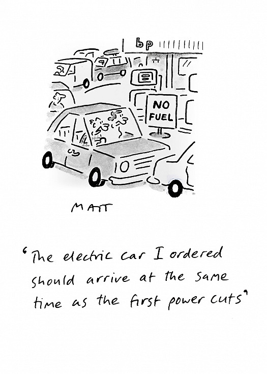 The electric car I ordered should arrive at the same time as the first power cuts