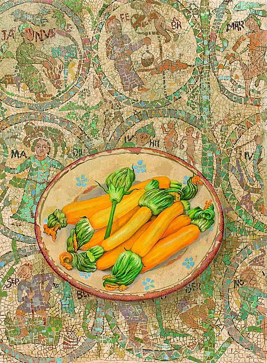 Yellow Zucchini On Otranto Mosaics - the Farming Months of the Year