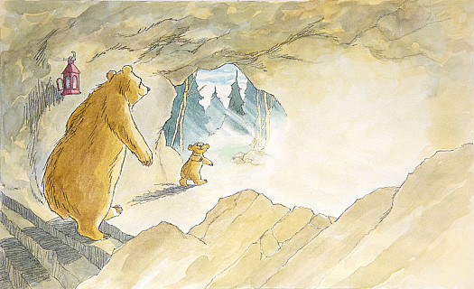 One day, Little Bear wanted to go exploring.Little Bear led the way