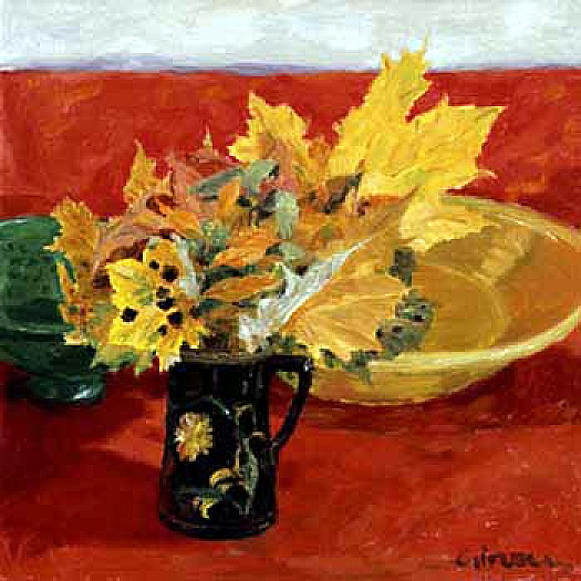 Black Jug with Yellow Leaves
