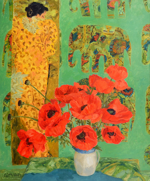 Blue Table and Poppies