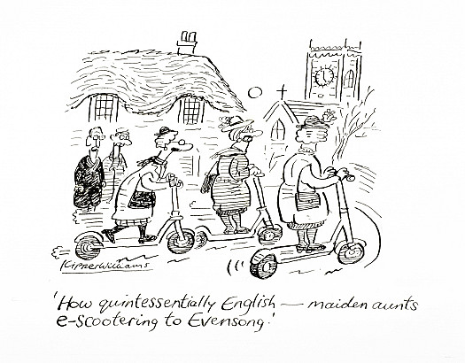 How quintessentially English - maiden aunts e-scootering to Evenson