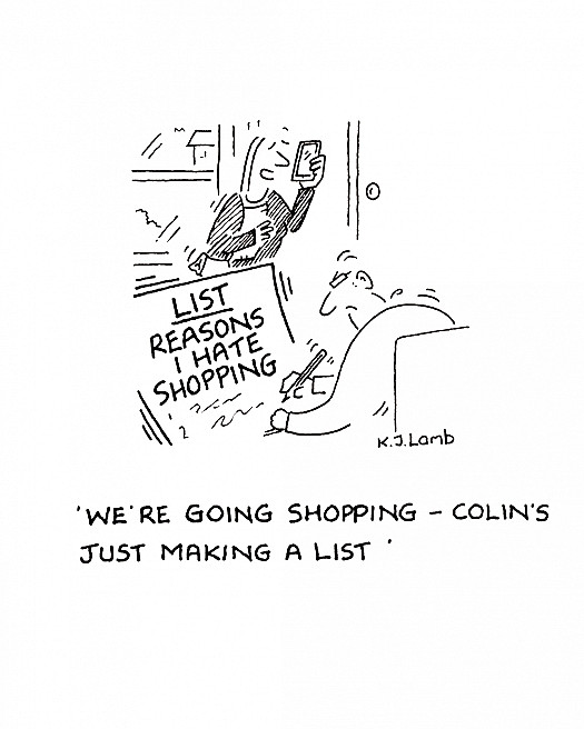 We're going shopping - Colin's just making a list