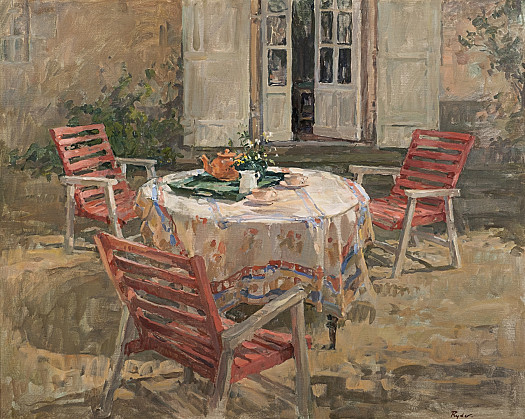 Tea Table with Red Chairs