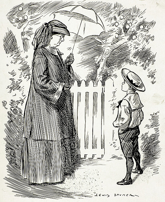 True PolitenessAunt, showing small nephew (WHO HAS COME ON A VISIT) ROUND HER GROUNDS&quot;NOW DEAR, I'LL JUST TAKE YOU THROUGH THE ORCHARD AND THEN I MUST REALLY GO AND LIE DOWN.&quot;Nephew &quot;Auntie, if you'd rather go at once, you know, I shouldn't be a bit lonely.&quot;