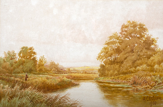 Figures by a stream