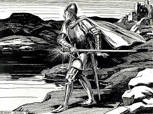 Sir Bedivere At the Waterside with the Sword of Excalibur