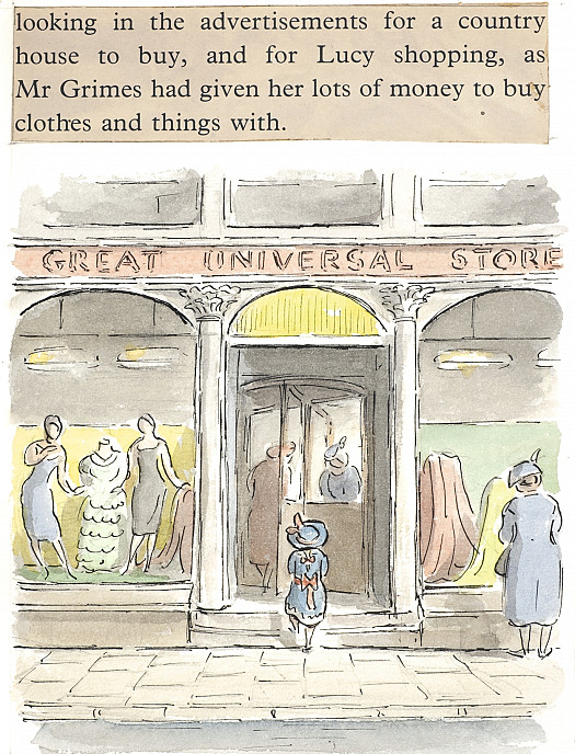 Lucy shopping, as Mr Grimes had given her lots of money to buy clothes and things with