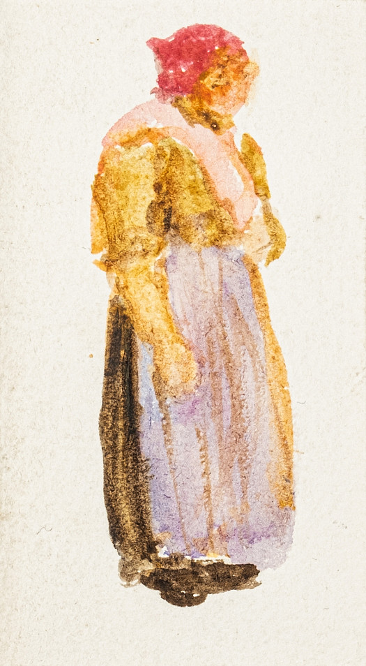 Woman in a pink bonnet