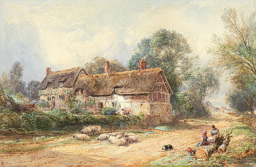 A Thatched Cottage on a Lane