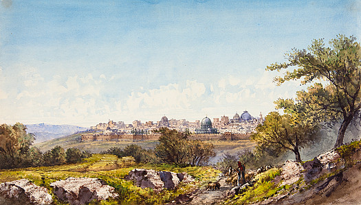 Palestine: View of Jerusalem with Mount Moriah, the Holy Sepulchre and Mount Zion across the Cedron (Kidron) Valley from the Mount of Olives