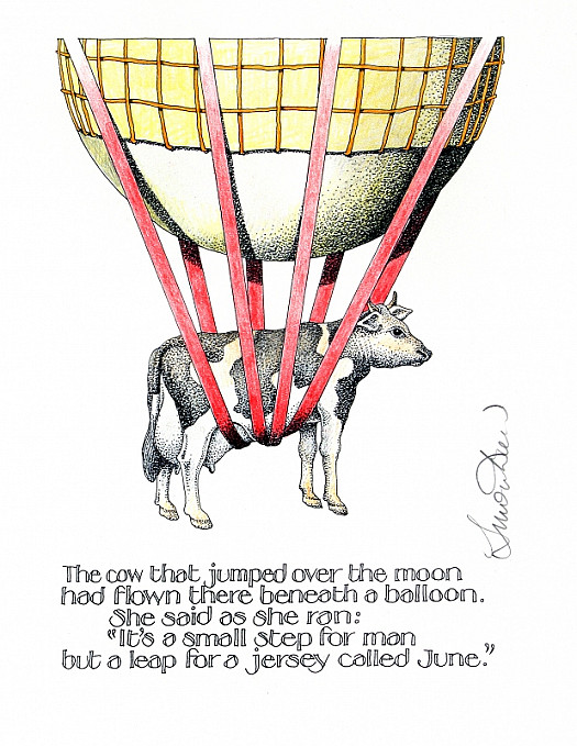 The Cow That Jumped over the MoonHad Flown There Beneath a Balloon.She Said as She Ran:'It's a Small Step For Manbut a Leap For a Jersey Called June.'