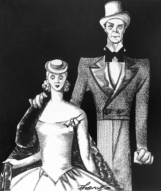 '&quot;Happy Family, 1860&quot;, After F Cadogan Cooper RA,' Is the Title Our Caricaturist Bestows On this Drawing of Miss June Clyde and Mr Jack Buchanan as Marie-Louise and Papa-Rene' In 'the Flying Trapeze'