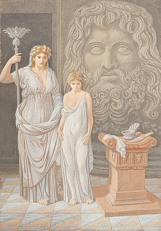Two figures in a roman temple