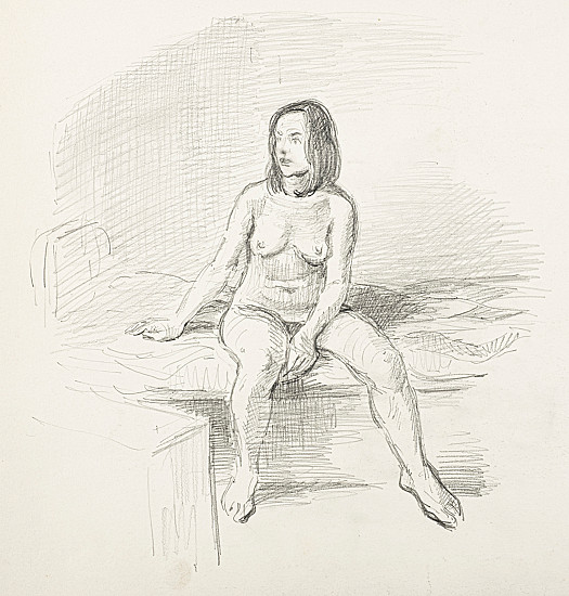 Nude seated on the edge of a bed