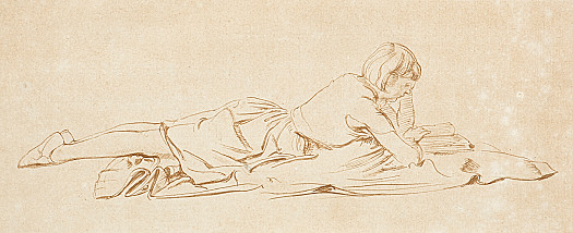 Girl Lying On a Rug Reading