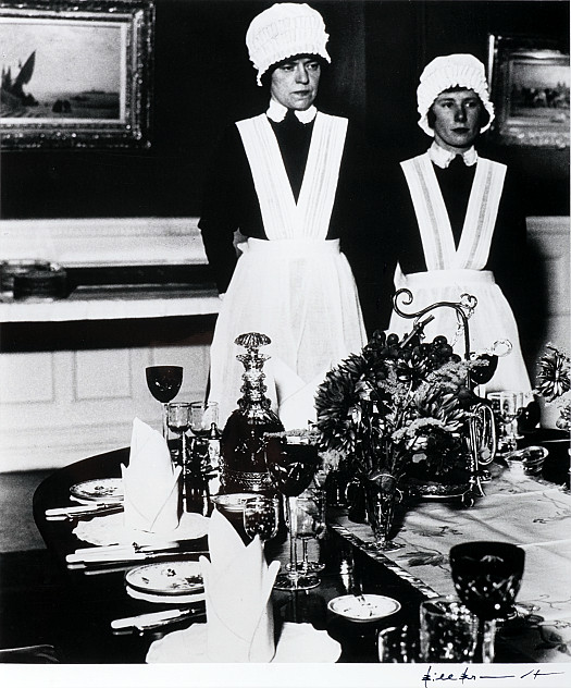 Parlourmaid and Under-Parlourmaid Ready to Serve Dinner, 1936