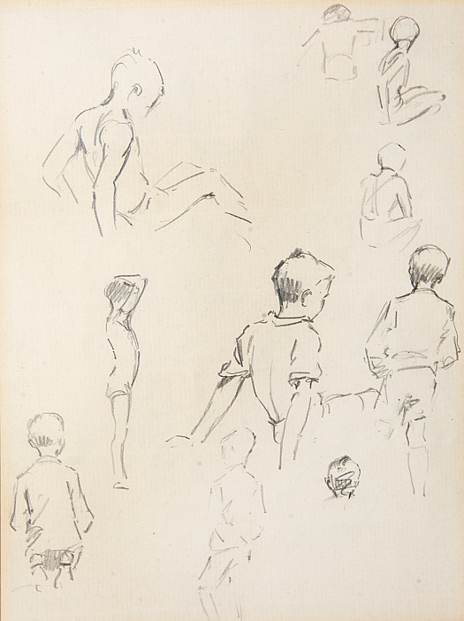 Studies of Children - 3 framed drawings