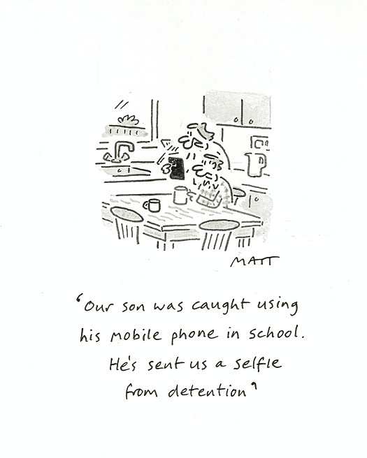 Our son was caught using his mobile phone in school. He's sent us a selfie from detention