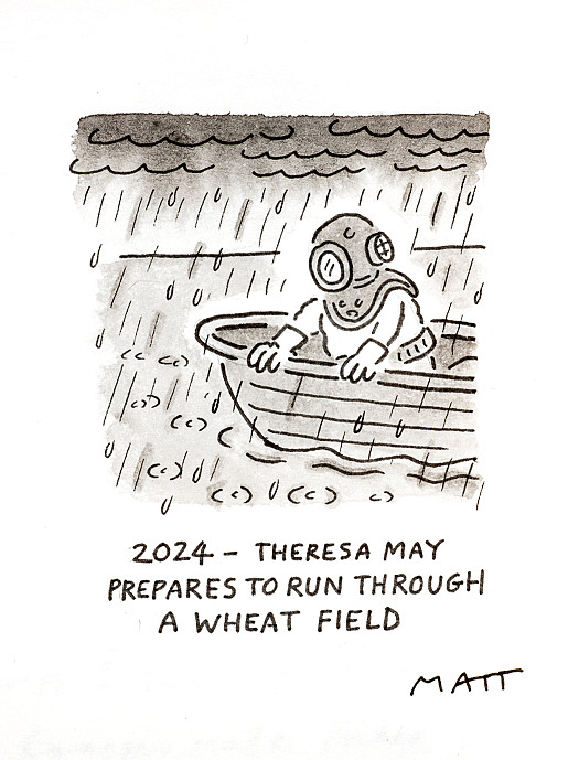 2024 &ndash; Theresa May prepares to run through a wheat field