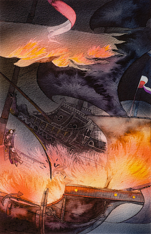 The burning Santa Margharita and the Black Ship