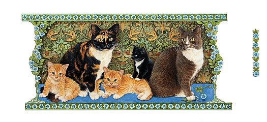 Roundabout and Her Kittens, with Delabole In Green William Morris Setting