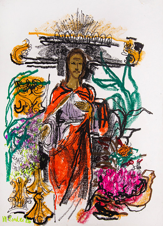 Statue of Christ with Flowers