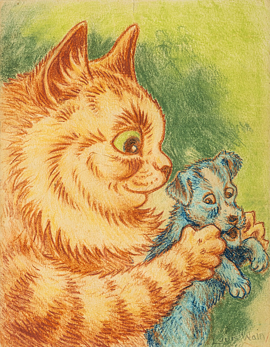 Ginger Cat with Blue Dog