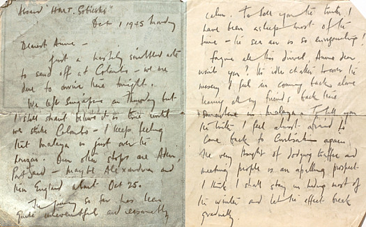 Letter to Anne DewingHmt Sobieski, Monday 1 October 1945