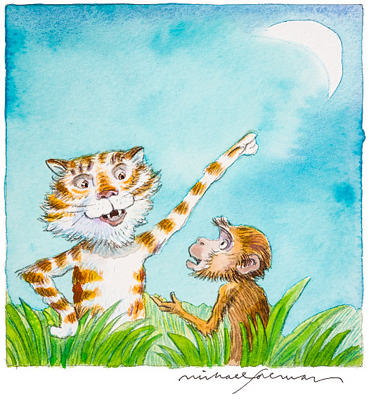 The tiger replied that he was on his way to the moon, where he kept a store of tiger-cheese