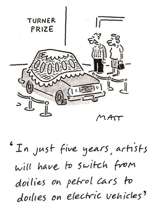 In just five years, artists will have to switch from doilies on petrol cars to doilies on electric vehicles